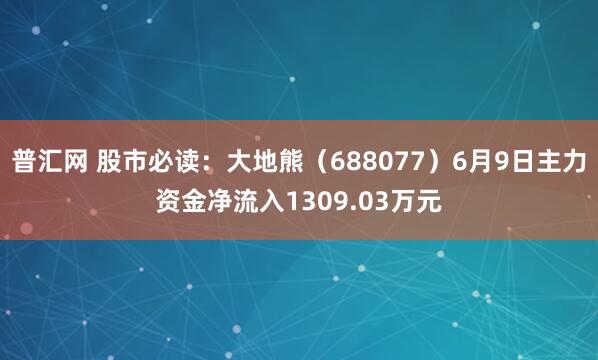 普汇网 股市必读：大地熊（688077）6月9日主力资金净流入1309.03万元
